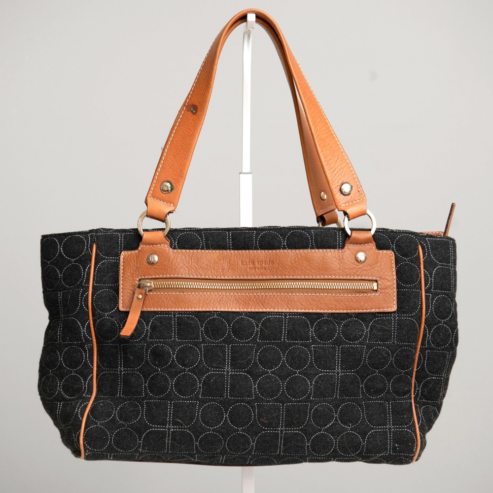 VTG Kate Spade Black Quilted Logo Shoulder Bag CottageCore Chic Minimalist Tote